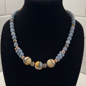 Artisan Beaded Necklace in Blue Mixed Bead Necklace